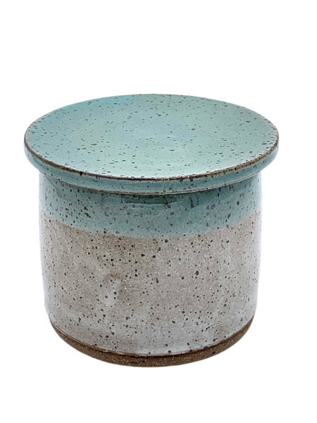 Butter bell in spiced cream and teal glaze