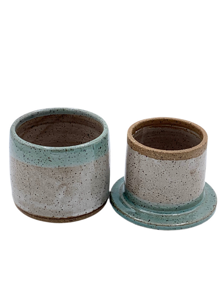 Butter bell in spiced cream and teal glaze