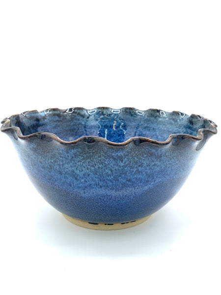Bowl with scalloped rim in Starry Night glaze