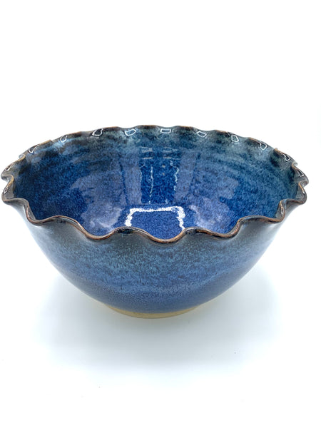Bowl with scalloped rim in Starry Night glaze