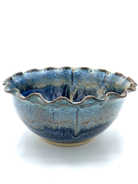 Bowl with scalloped rim in Starry Night glaze