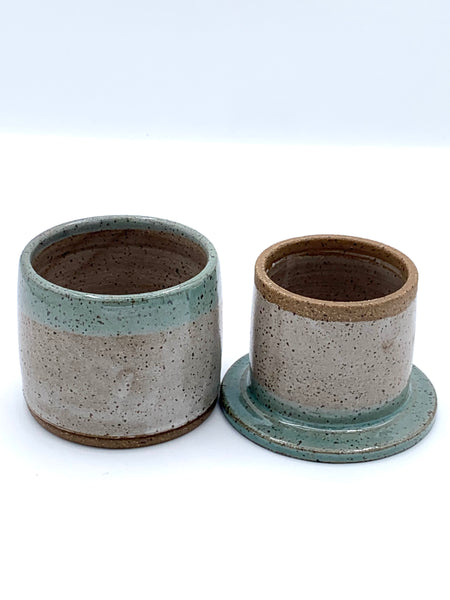 Butter bell in spiced cream and teal glaze