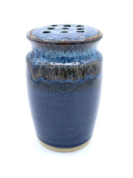 Vase with flower frog in Starry Night glaze