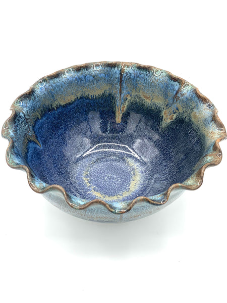 Bowl with scalloped rim in Starry Night glaze