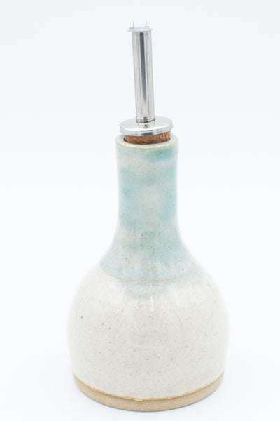 Oil bottle in spiced cream and teal glaze