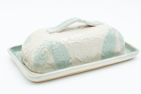 Butter Dish in spiced cream and teal glaze