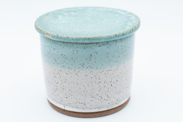 Butter bell in Aspen white and Teal glaze
