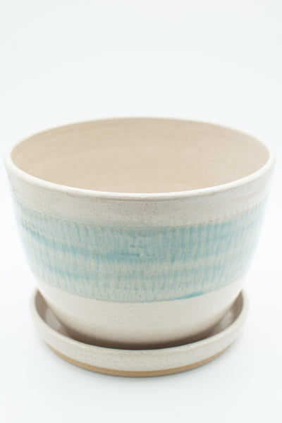 Planter in spiced cream and teal glaze