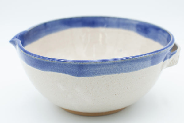 Mixing bowl in  spiced cream and blue glaze