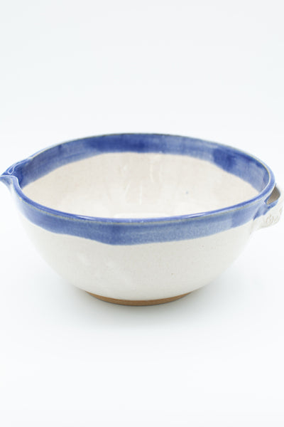 Mixing bowl in  spiced cream and blue glaze