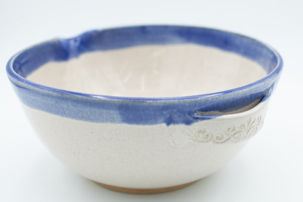 Mixing bowl in  spiced cream and blue glaze