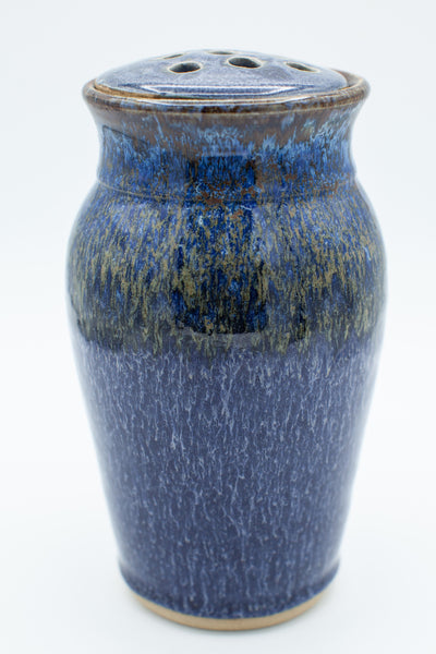 Vase with flower frog in Starry Night glaze