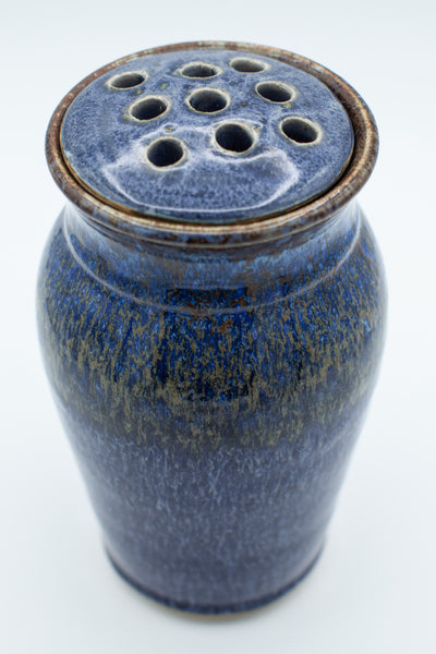 Vase with flower frog in Starry Night glaze