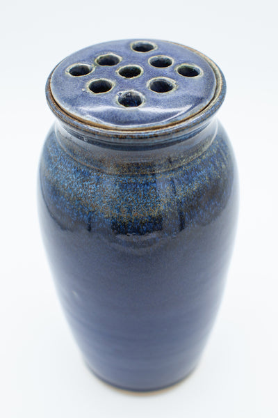 Vase with flower frog in starry Night glaze