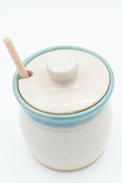 Honey Jar in Spiced Cream and Teal glaze
