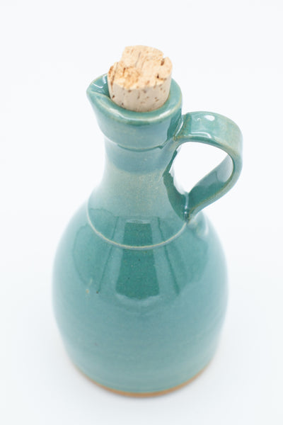 Oil bottle with cork stopper in Teal glaze