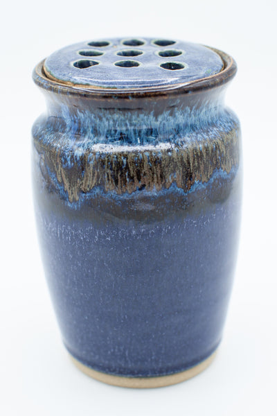 Vase with flower frog in Starry Night glaze