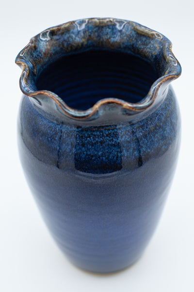 Vase with scalloped rim in Starry Night glaze