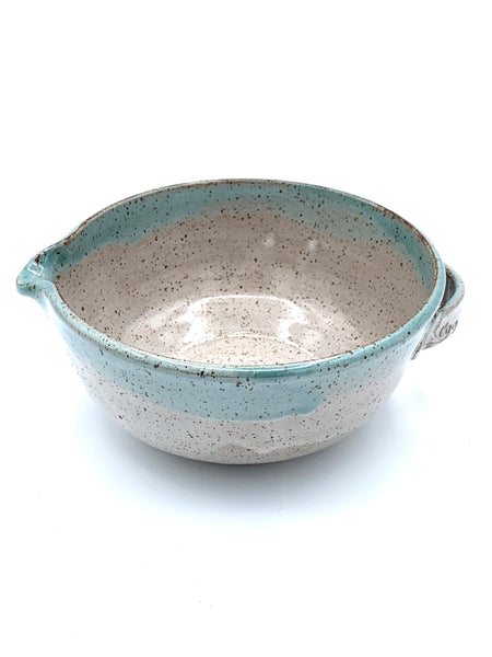 Mixing bowl in Spiced cream and Teal glaze