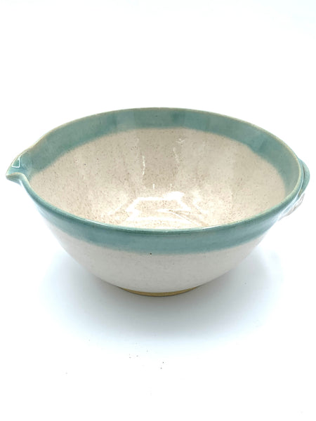 Mixing bowl in Spiced cream and Teal glaze