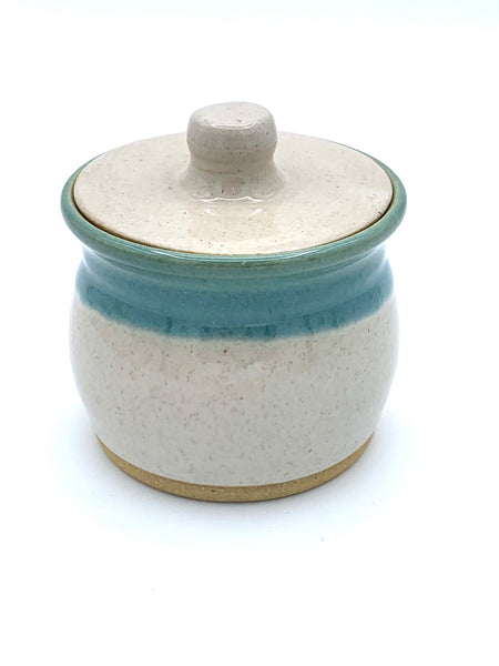 Sugar Bowl in Spiced cream and teal glaze