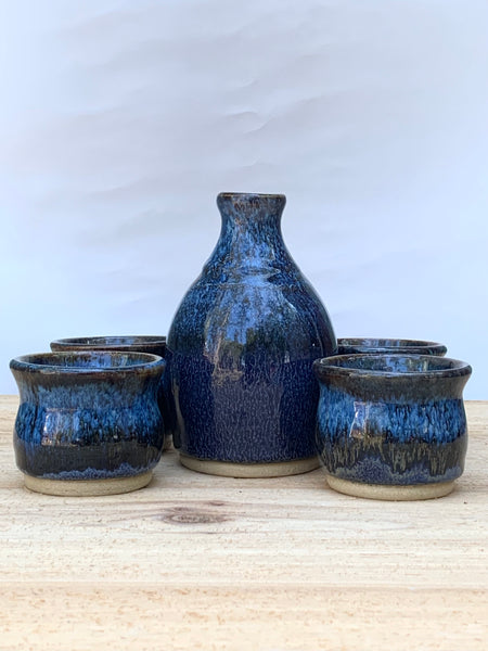 Handmade Stoneware Sake’ set - Starry Night Glaze