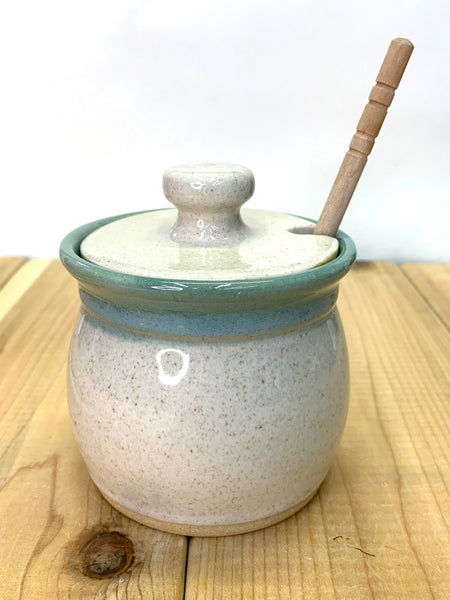 Honey Jar in Spiced Cream and Teal glaze