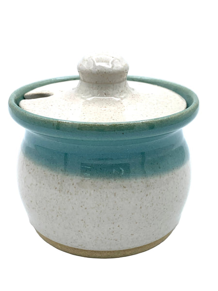 Honey Jar in Spiced Cream and Teal glaze