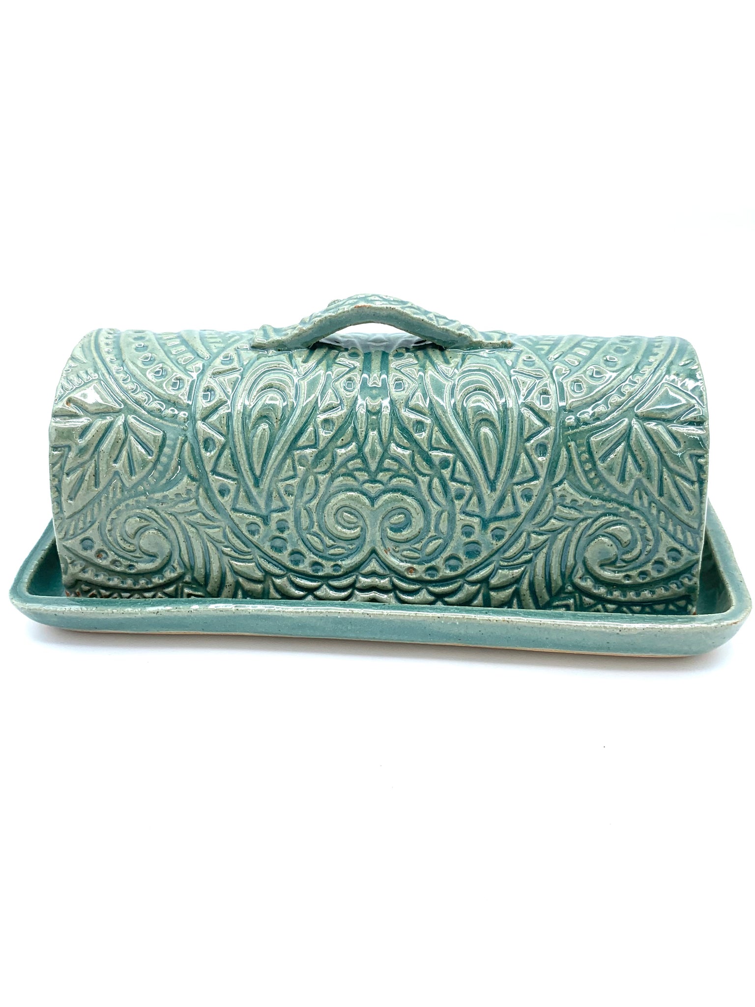Butter dish in teal glaze