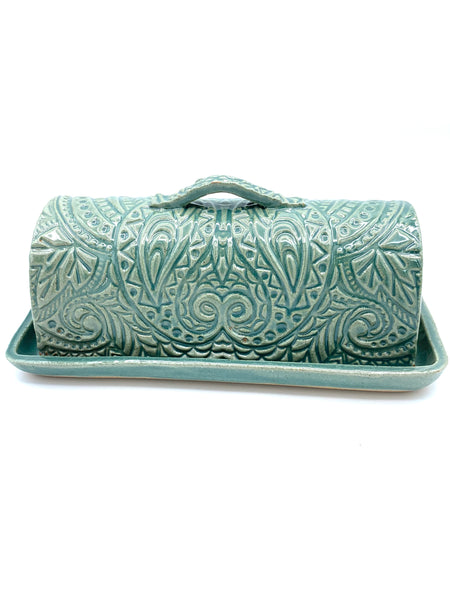 Butter dish in teal glaze