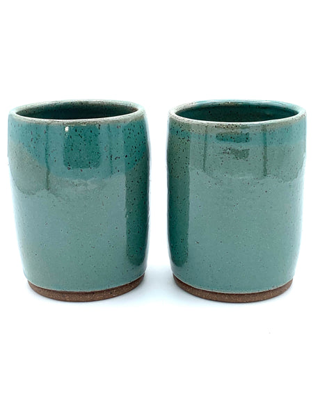 Tumbler in speckled clay with Teal glaze