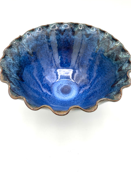 Bowl with scalloped rim in Starry Night glaze