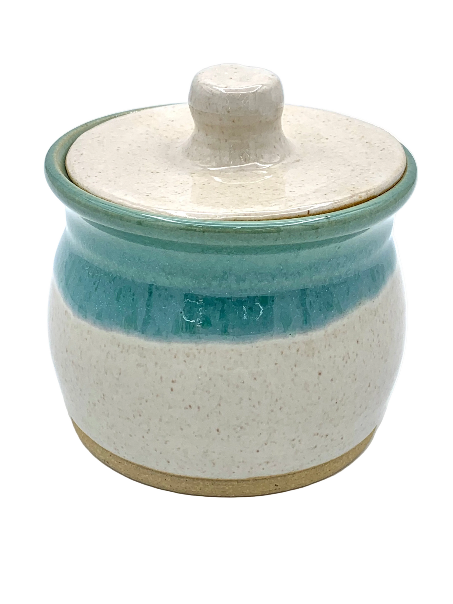 Sugar Bowl in Spiced Cream and Teal glaze
