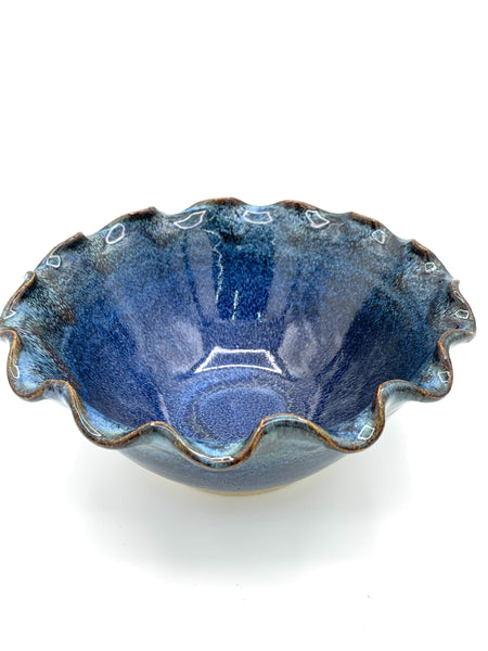Bowl with scalloped rim in Starry Night glaze