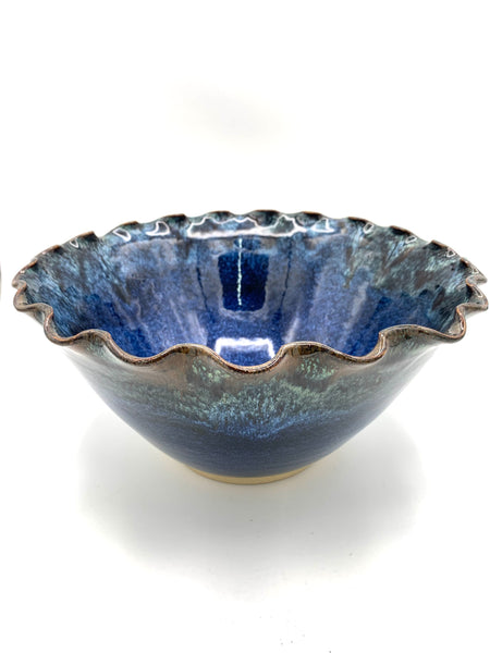 Bowl with scalloped rim in Starry Night glaze