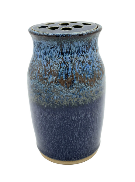 Vase with flower frog in Starry Night glaze