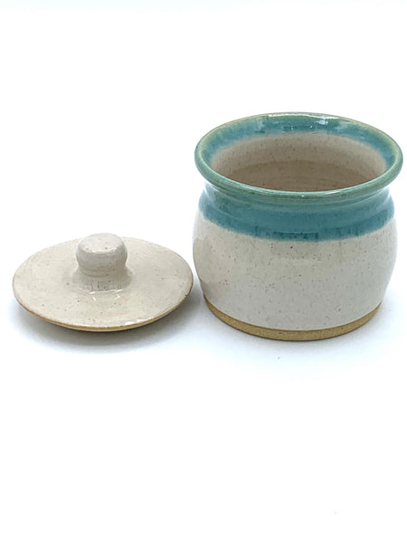 Sugar Bowl in Spiced cream and teal glaze