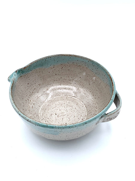 Mixing bowl in Spiced cream and Teal glaze