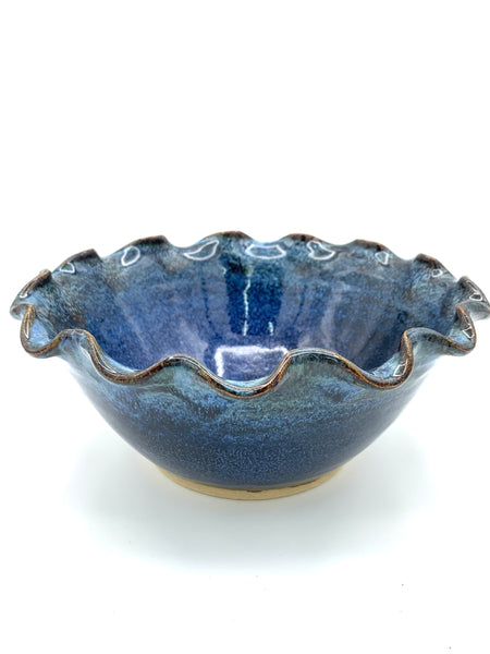 Bowl with scalloped rim in Starry Night glaze