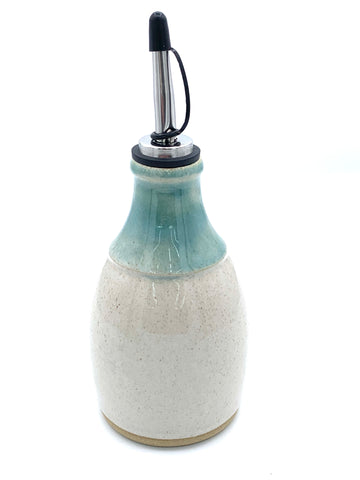 Oil bottle in spiced cream and teal glaze