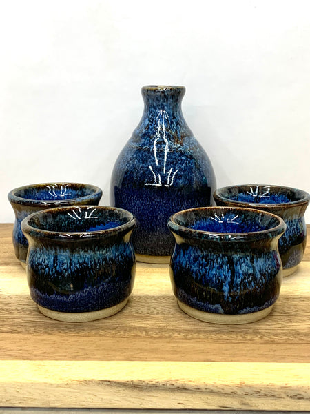 Handmade Stoneware Sake’ set - Starry Night Glaze