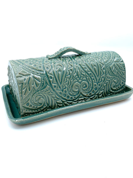 Butter dish in teal glaze