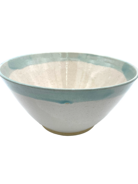 Serving bowl in Spiced cream and Teal glaze