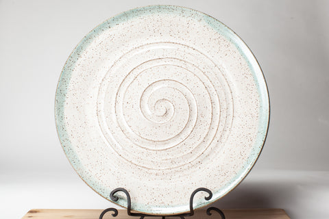 Large Platter in Speckled clay with Spiced Cream and Teal glaze