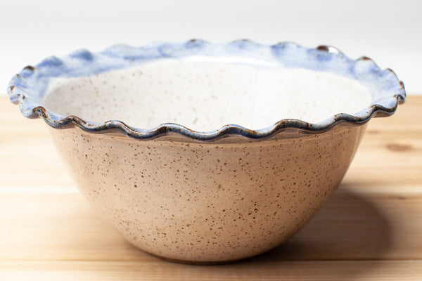 Bowl in Spiced Cream and Blue glaze with fluted rim