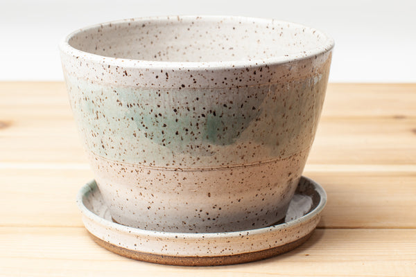 Planter in Spiced Cream and Teal glaze