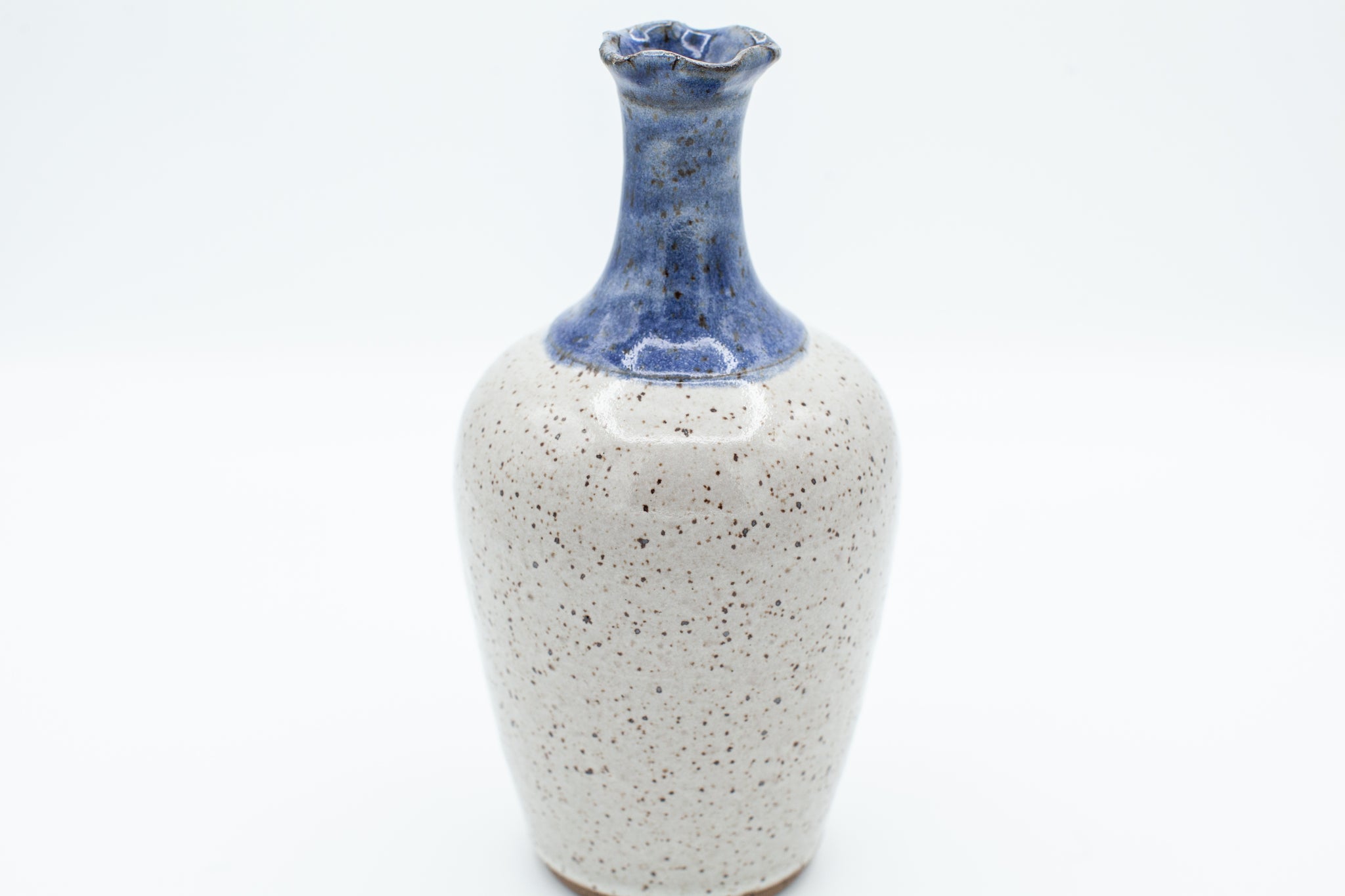 Bud vase with fluted rim in Cream and Blue glaze