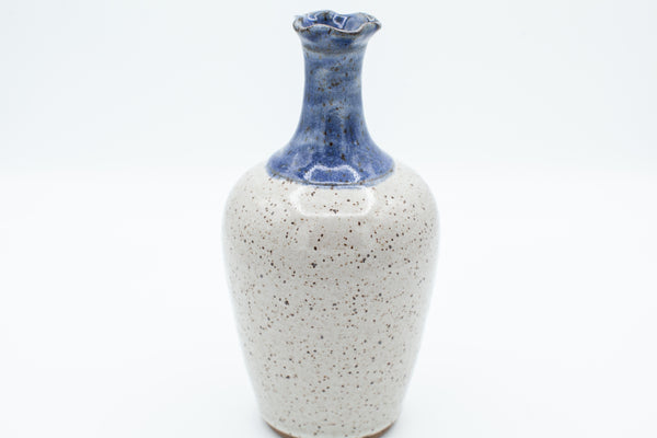 Bud vase with fluted rim in Cream and Blue glaze