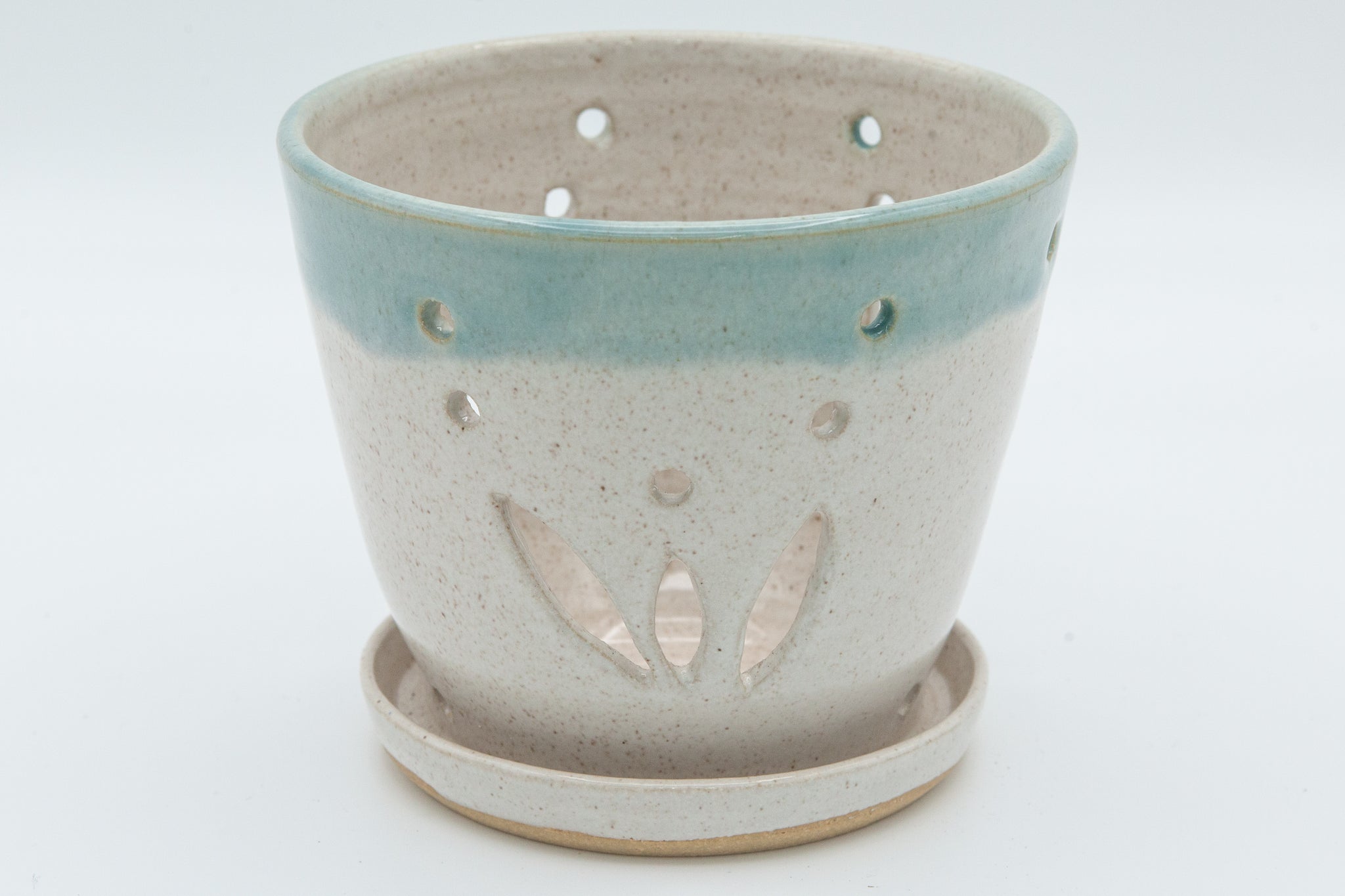 Orchid Planter in Spiced Cream and Teal glaze