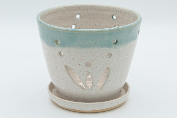 Orchid Planter in Spiced Cream and Teal glaze